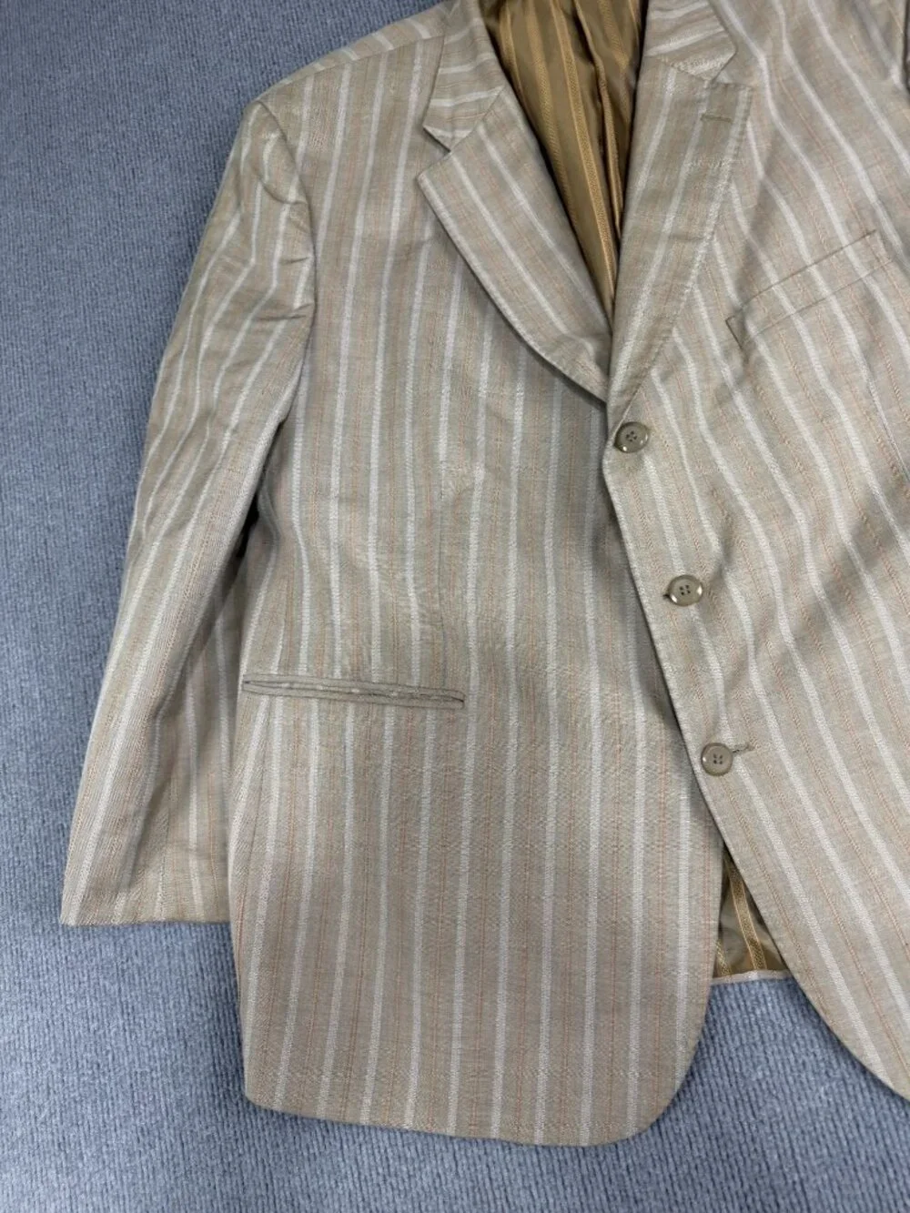 Franchente Mens Beige Striped Blazer 52S